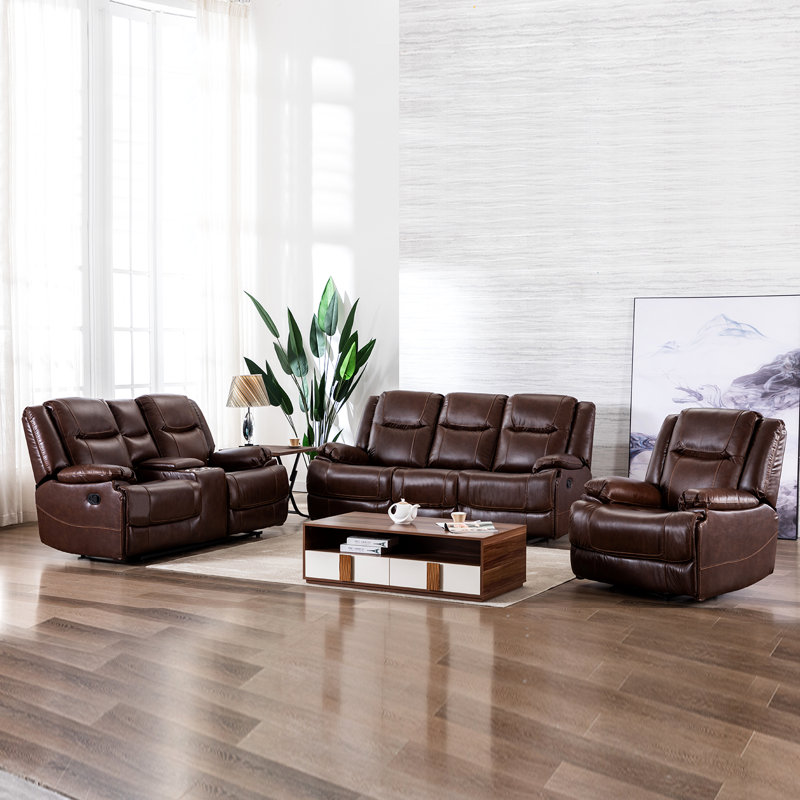 Red Barrel Studio® Top Grain Genuine Leather 3 Piece Manual Reclining